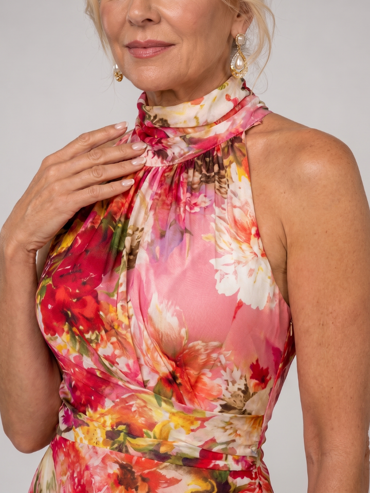Elisabetta Halter Neck Floral Print Maxi Dress by Roseworth London