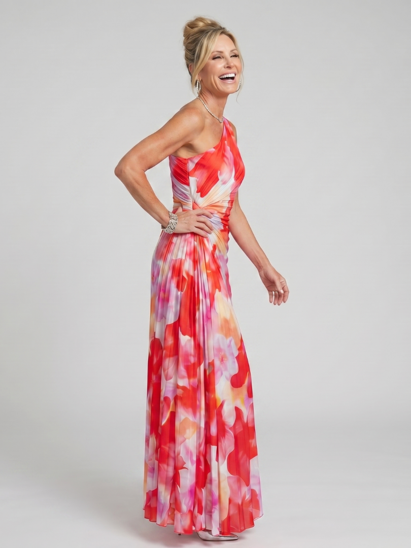 Taya One Shoulder Pleated Bodice Midi Dress by Roseworth London