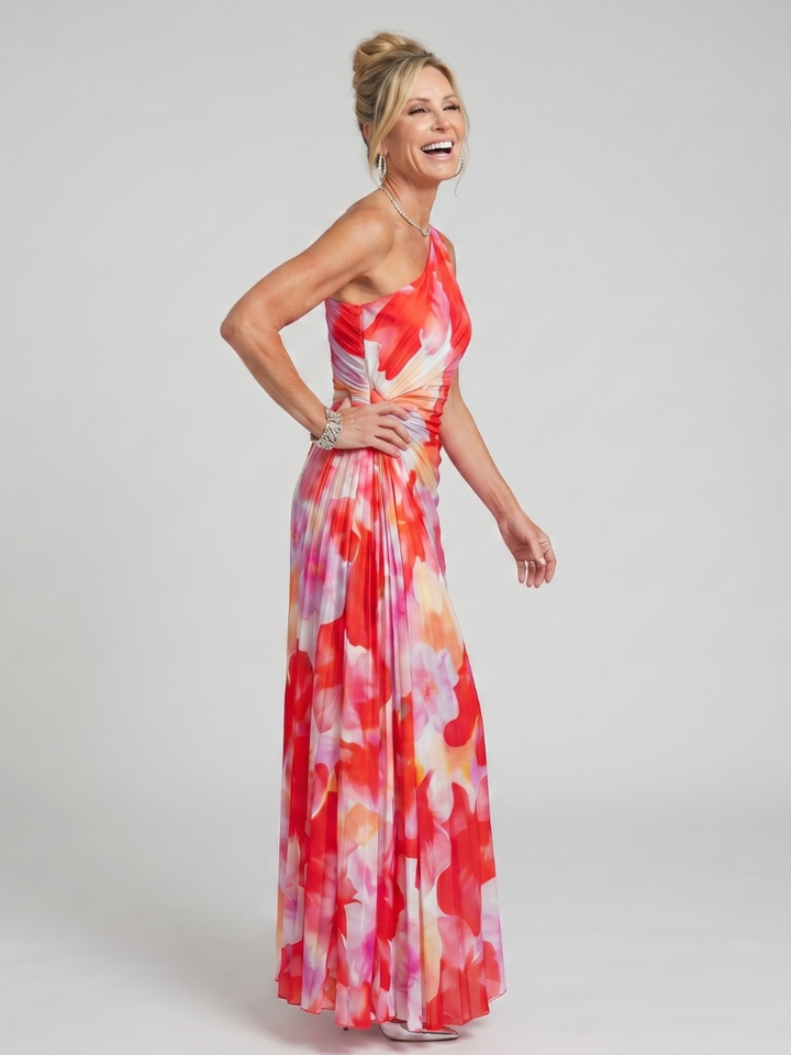 Taya One Shoulder Pleated Bodice Midi Dress by Roseworth London