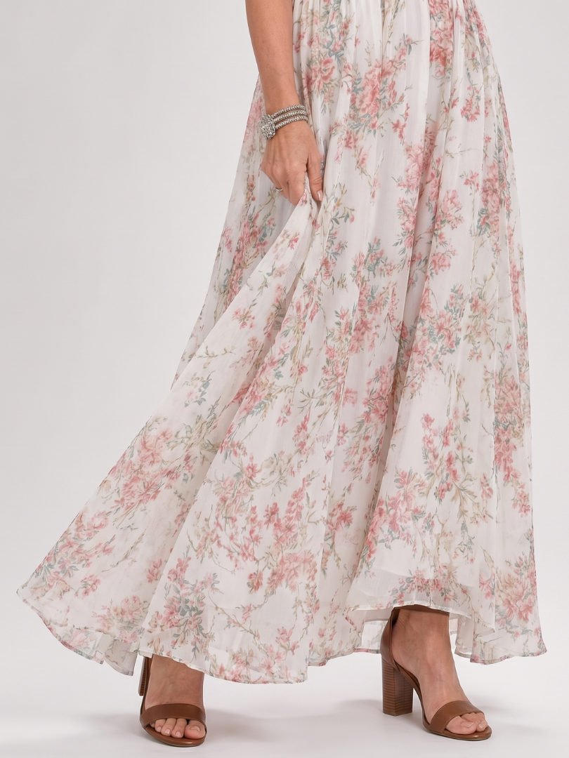 Guinevere Floral Print Flowing Skirt Midi Dress by Roseworth London
