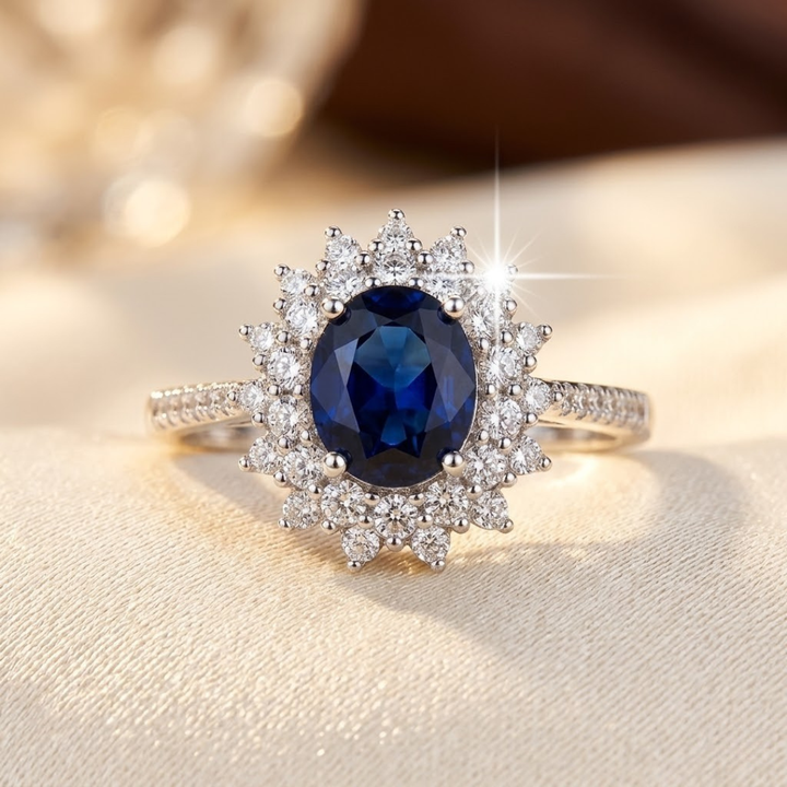 Eleanor gold Sapphire Halo Ring