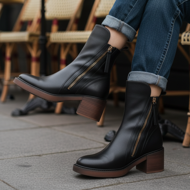 Pernelle Leather Block-Heel Boots