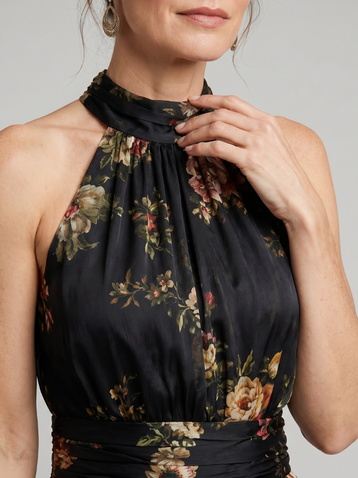 Sior Floral Halter Neck Midi Dress by Roseworth London