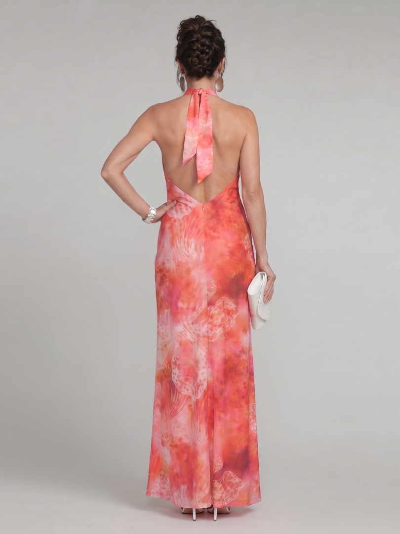Coraline Halter Neck Printed Pattern Maxi Dress by Roseworth London