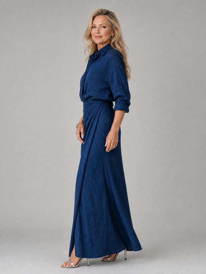 Mirque Long Sleeve Wrap Front Maxi Dress by Roseworth London