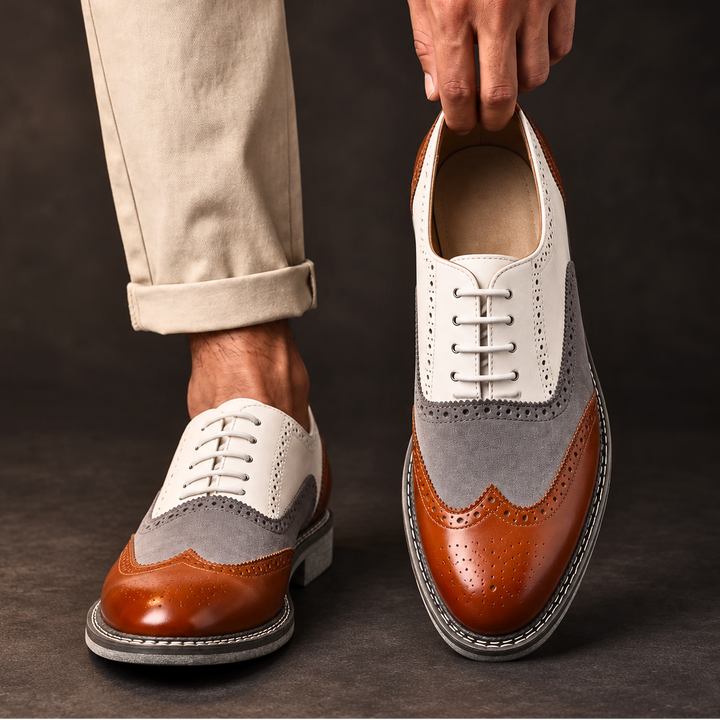 Gio Moretti Three-Tone Leather Brogue Oxfords