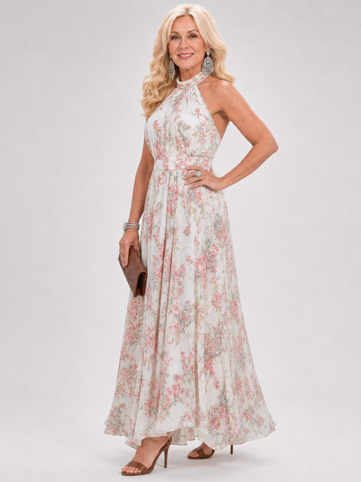 Guinevere Floral Print Flowing Skirt Midi Dress by Roseworth London