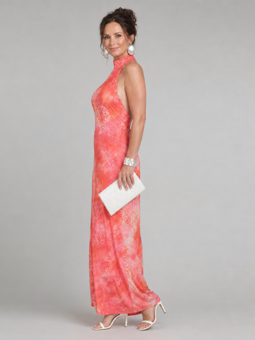 Coraline Halter Neck Printed Pattern Maxi Dress by Roseworth London