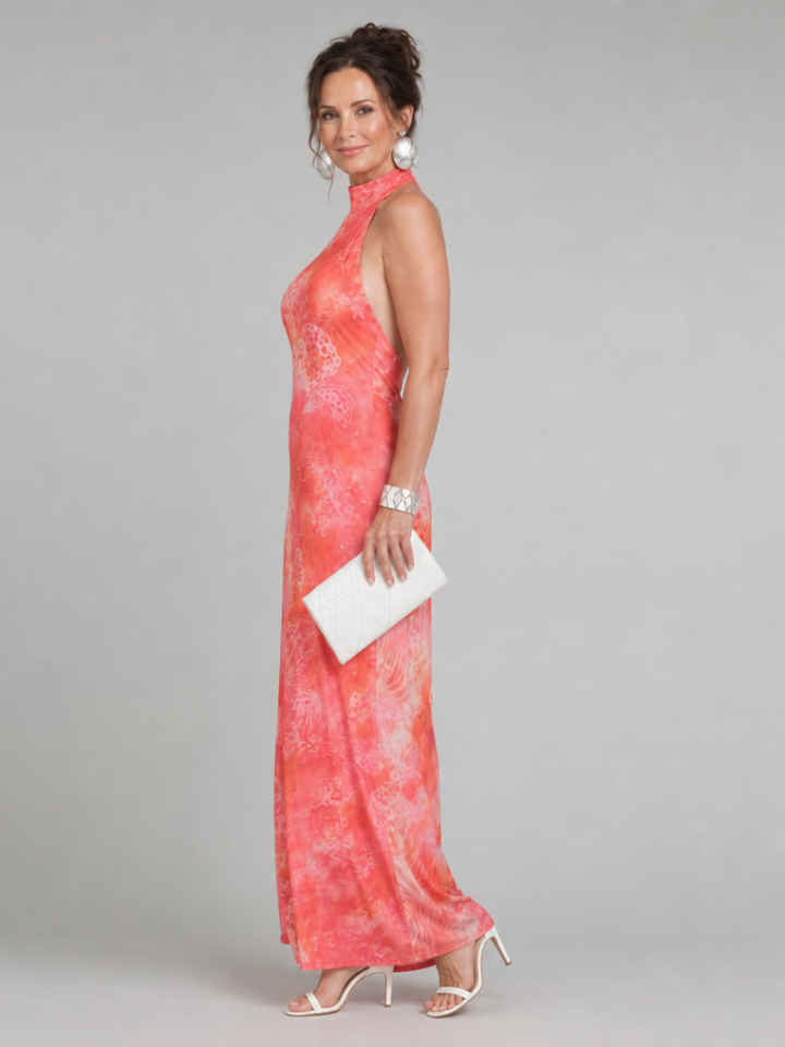 Coraline Halter Neck Printed Pattern Maxi Dress by Roseworth London