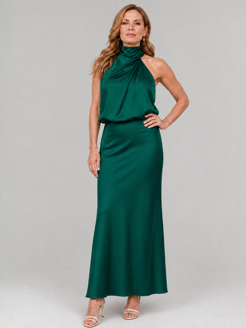 Nopal Sleeveless Draped Neck Midi Dress by Roseworth London