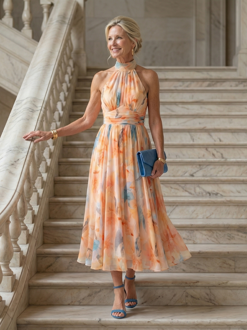Elin Soft Halter Midi Dress by Roseworth London