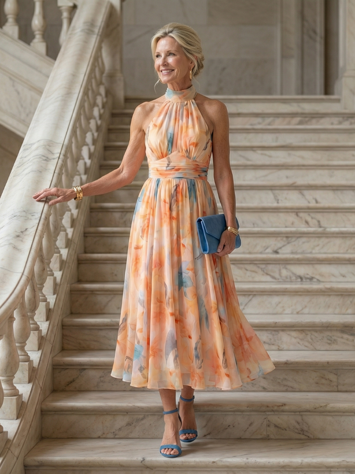 Elin Soft Halter Midi Dress by Roseworth London