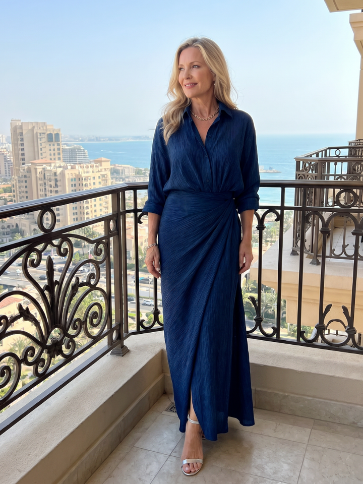 Mirque Long Sleeve Wrap Front Maxi Dress by Roseworth London