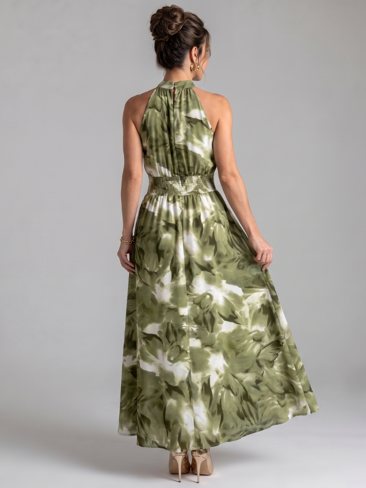 Olivia Gathered Waist Abstract Print Midi Dress by Roseworth London