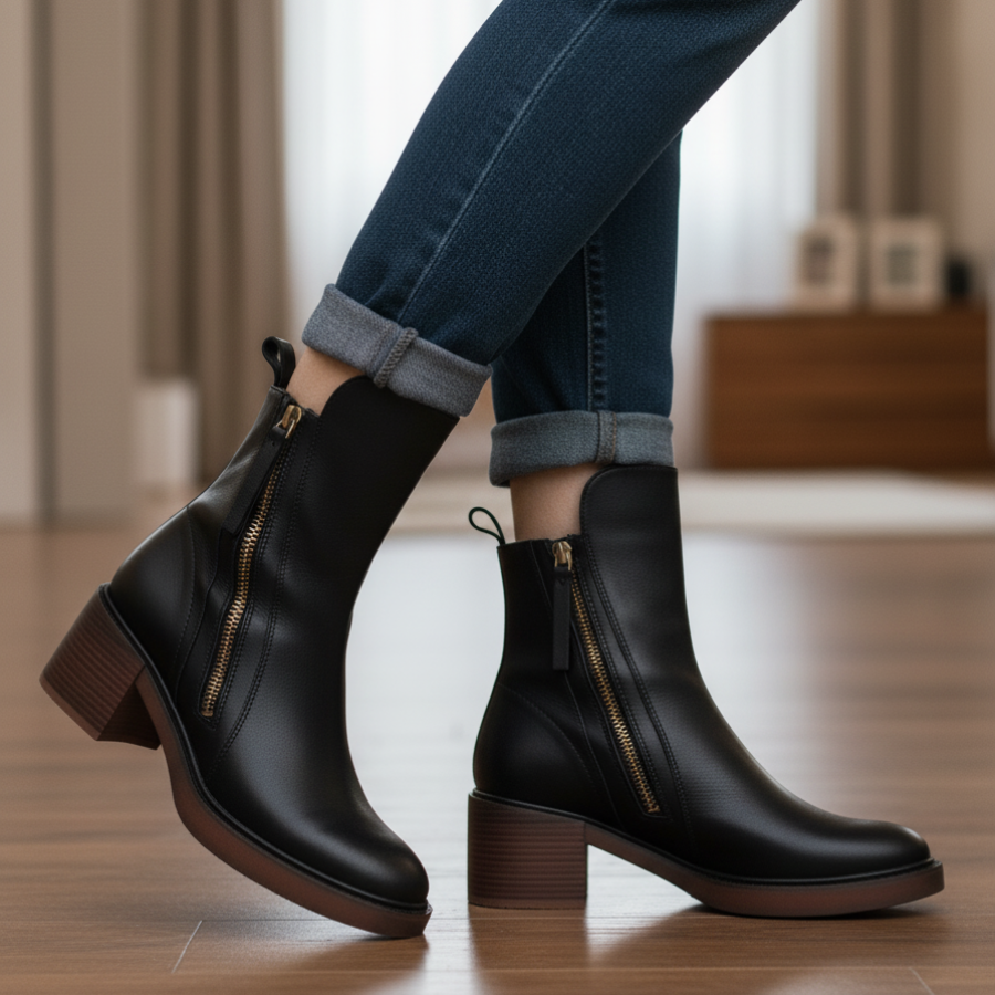 Pernelle Leather Block-Heel Boots