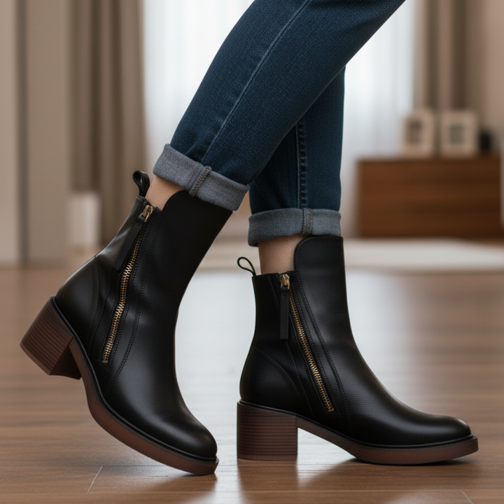 Pernelle Leather Block-Heel Boots