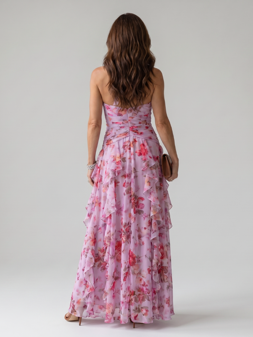 Nori Halter Neck Ruched Bodice Floral Maxi Dress by Roseworth London