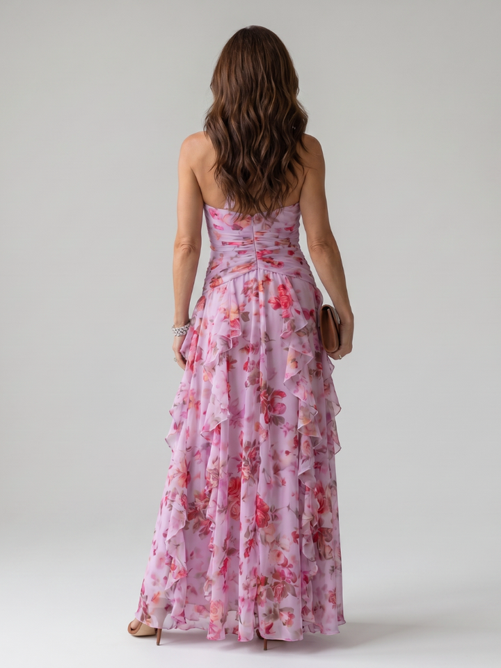 Nori Halter Neck Ruched Bodice Floral Maxi Dress by Roseworth London