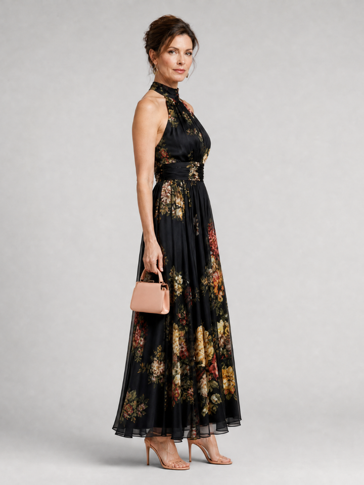Sior Floral Halter Neck Midi Dress by Roseworth London