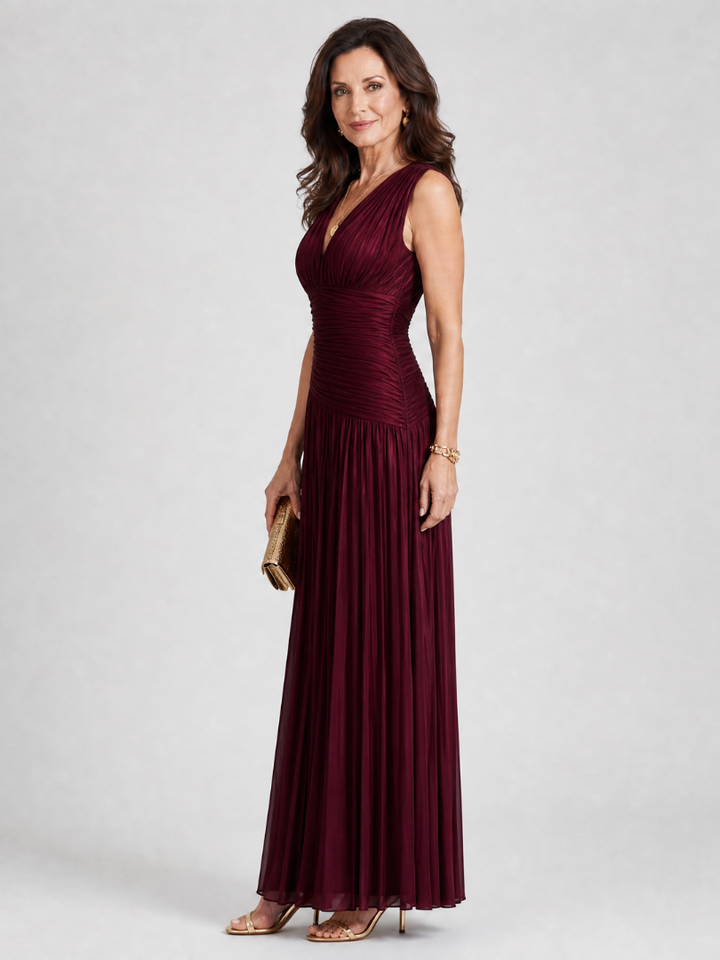 Lemar Sleeveless Pleated V Neck Midi Dress by Roseworth London
