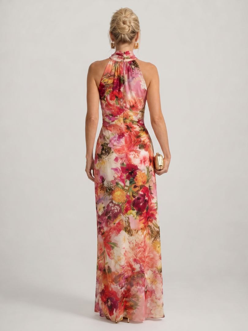 Elisabetta Halter Neck Floral Print Maxi Dress by Roseworth London