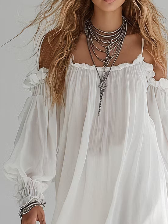 Bohemian Off-Shoulder Flowy Mini Dress