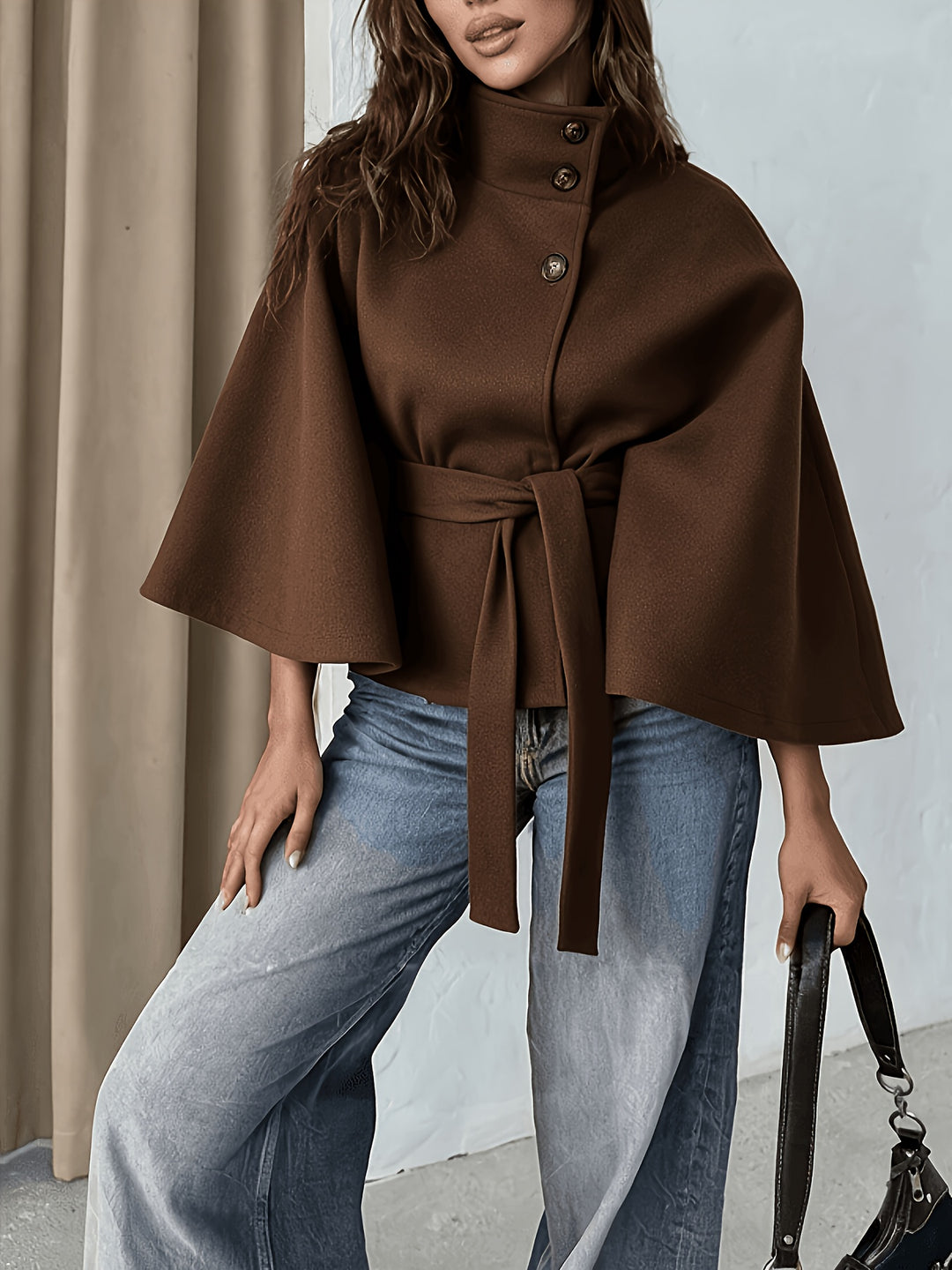 Elodie Button-Front Cape Coat
