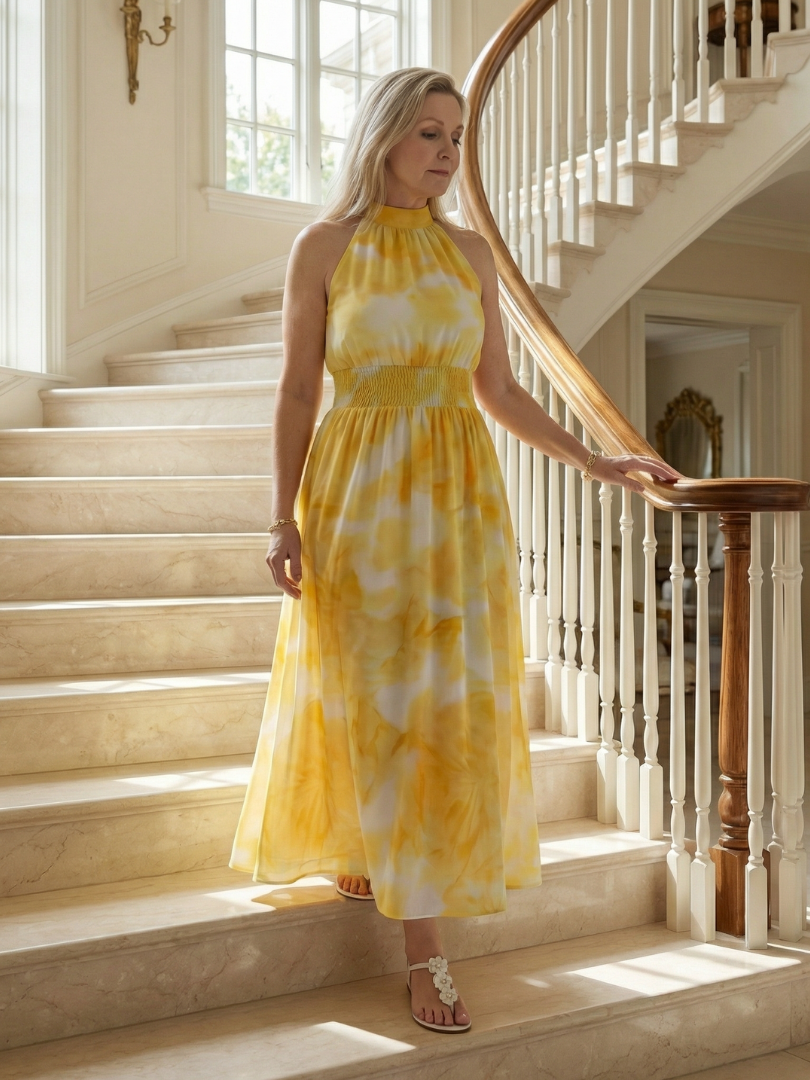 Sylin Gathered Halter Midi Dress by Roseworth London