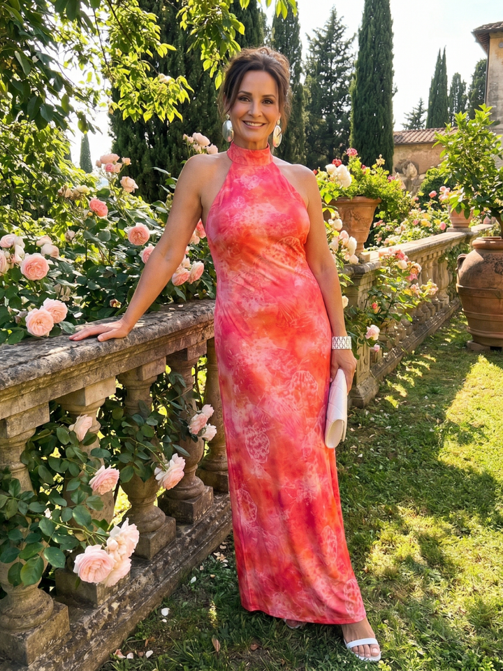 Coraline Halter Neck Printed Pattern Maxi Dress by Roseworth London