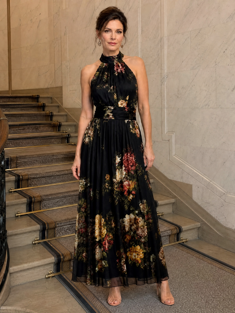 Sior Floral Halter Neck Midi Dress by Roseworth London