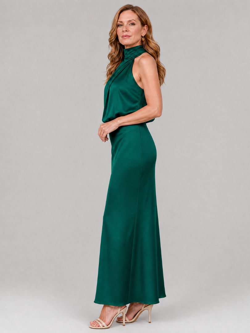 Nopal Sleeveless Draped Neck Midi Dress by Roseworth London