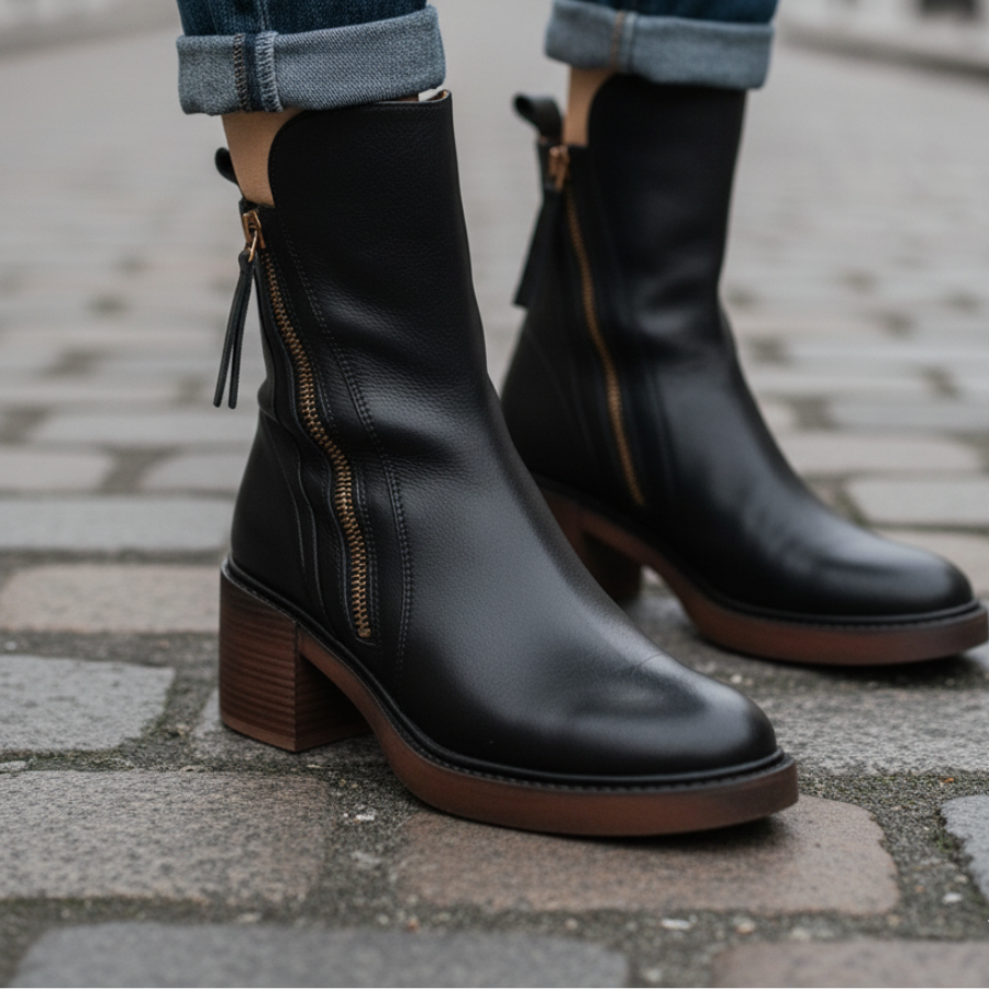 Pernelle Leather Block-Heel Boots