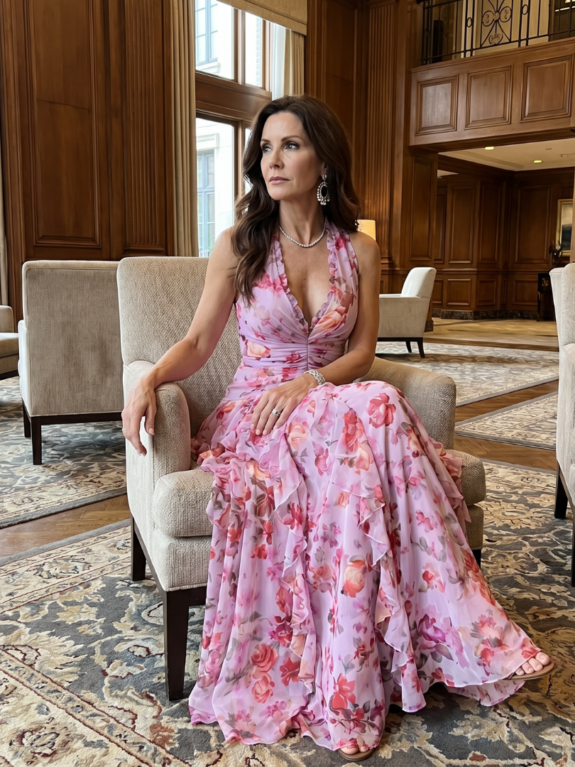 Nori Halter Neck Ruched Bodice Floral Maxi Dress by Roseworth London