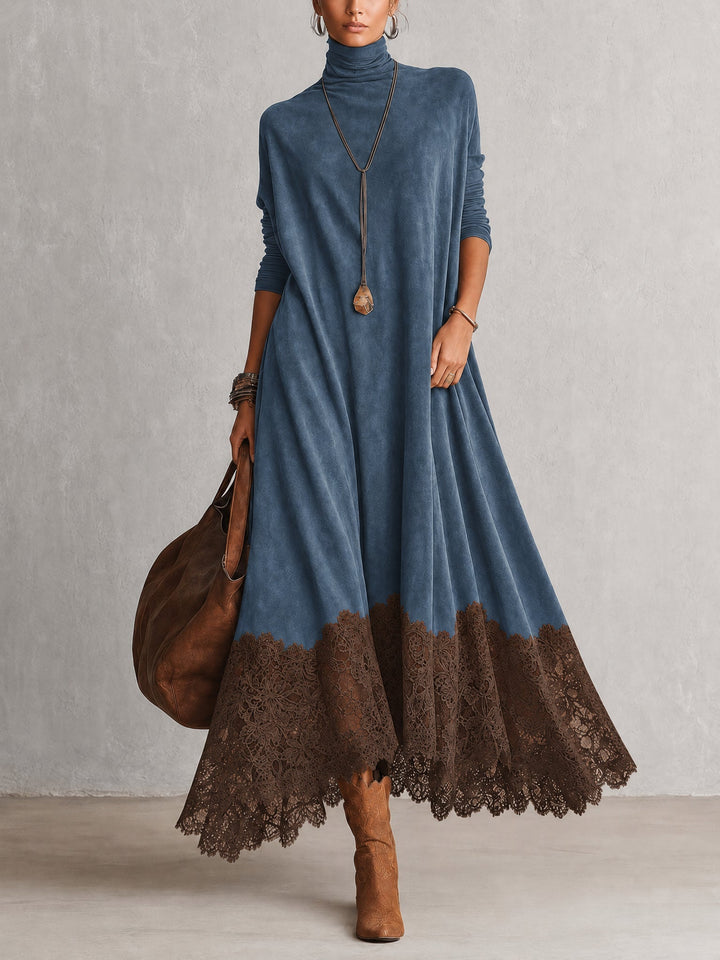 Brunella Lace-Hem Suede-Effect Maxi Dress