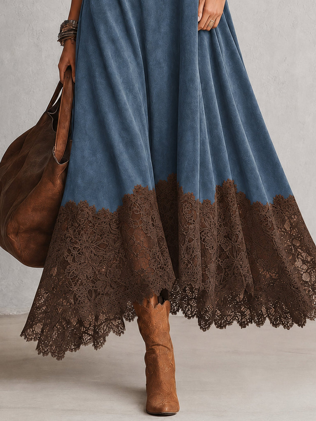 Brunella Lace-Hem Suede-Effect Maxi Dress