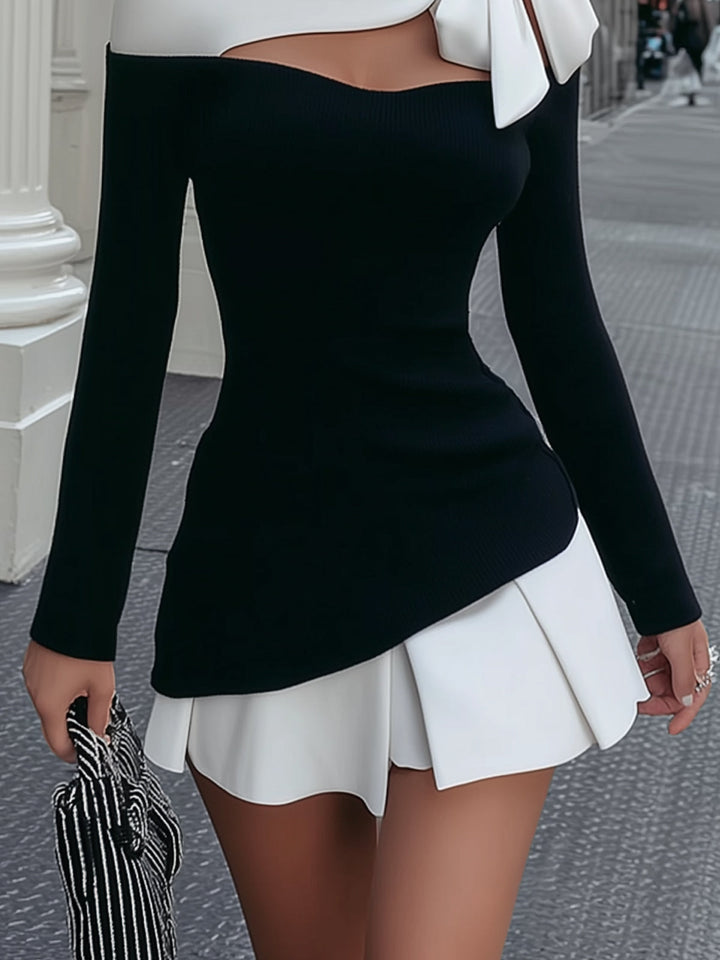 Black & White Bow-Detail Mini Dress