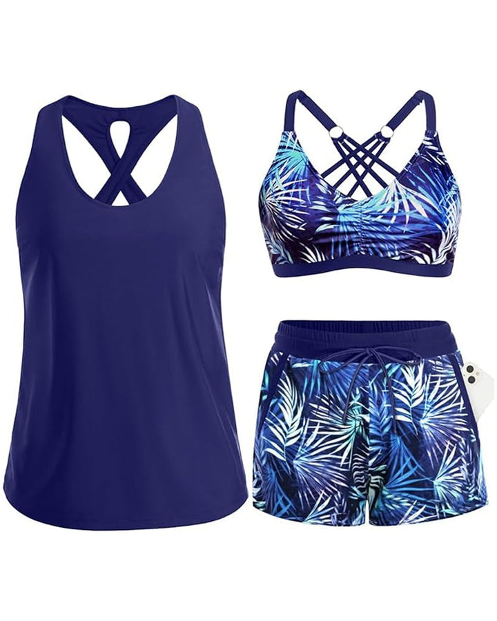 Maren three-piece set with a bikini, a tankini and a cover-up