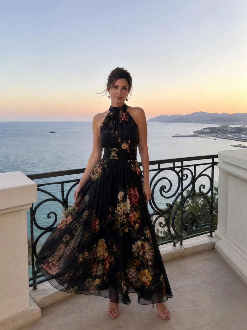 Sior Floral Halter Neck Midi Dress by Roseworth London