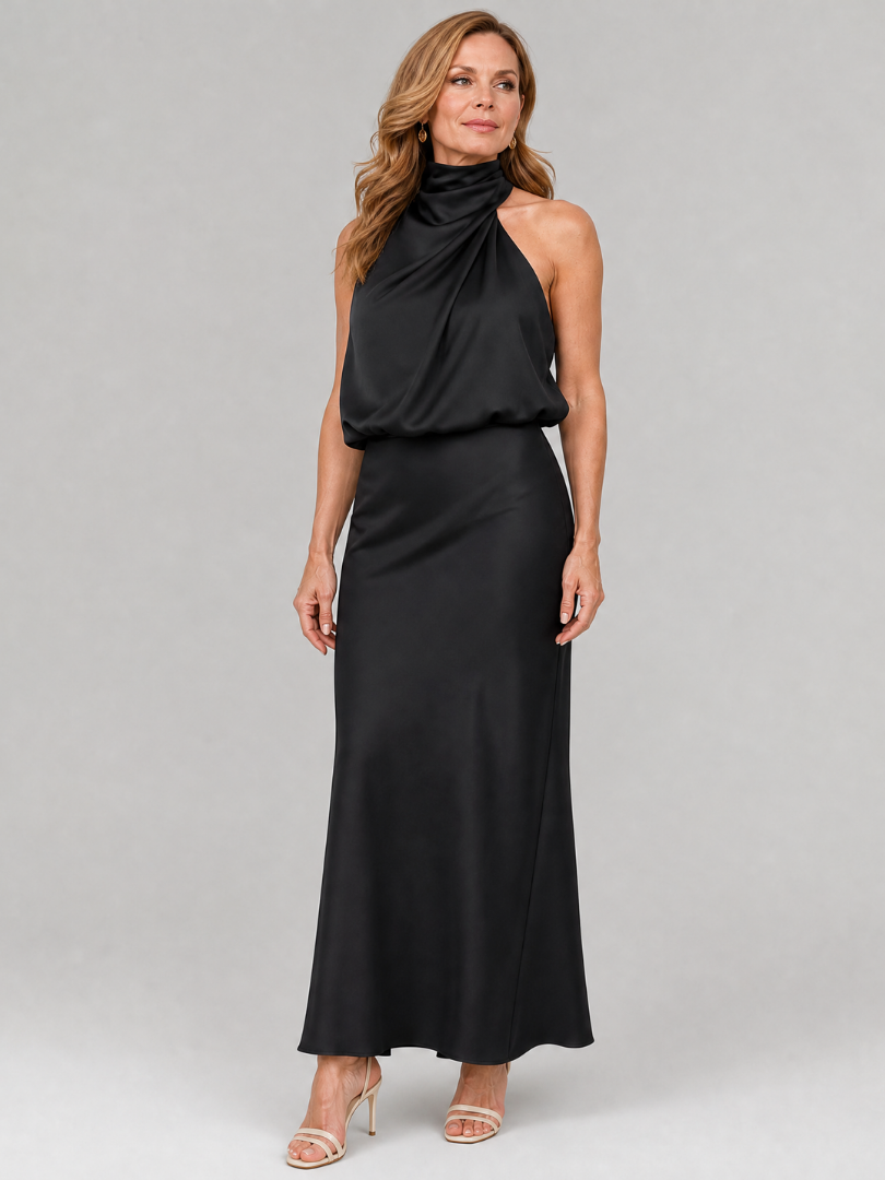Nopal Sleeveless Draped Neck Midi Dress by Roseworth London