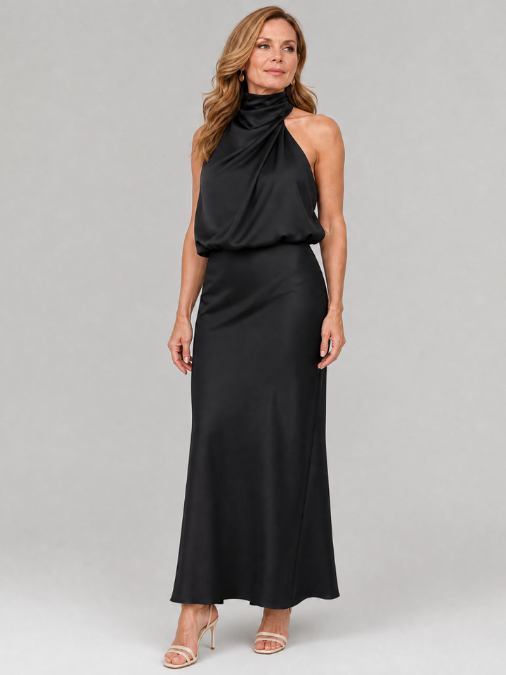 Nopal Sleeveless Draped Neck Midi Dress by Roseworth London