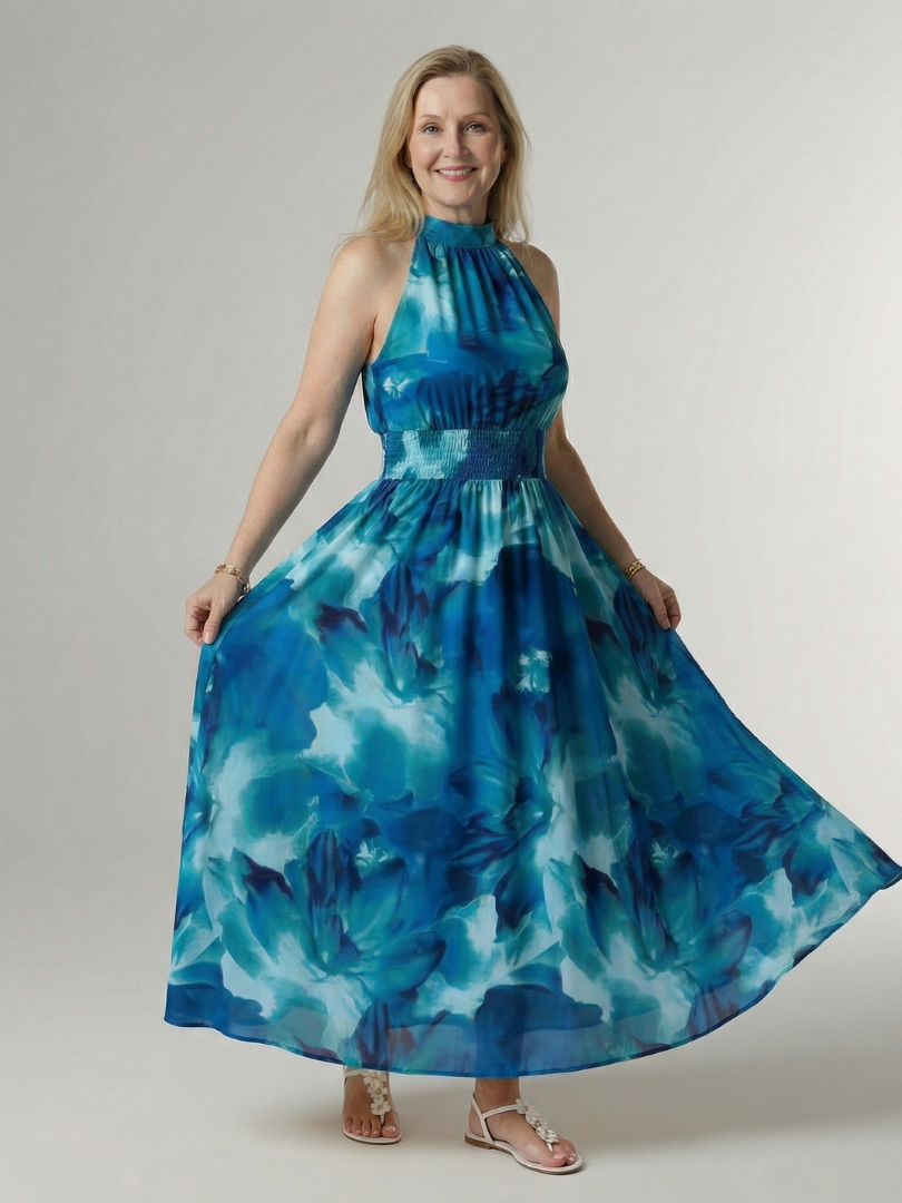 Sylin Gathered Halter Midi Dress by Roseworth London
