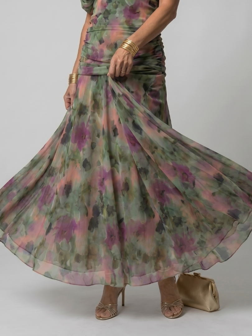 Calen Off Shoulder Flow Midi Dress by Roseworth London