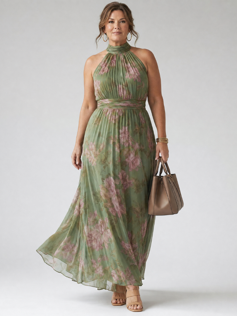 Mirelle Gathered Halter Midi Dress by Roseworth London