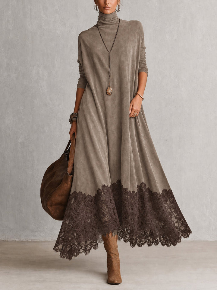 Brunella Lace-Hem Suede-Effect Maxi Dress