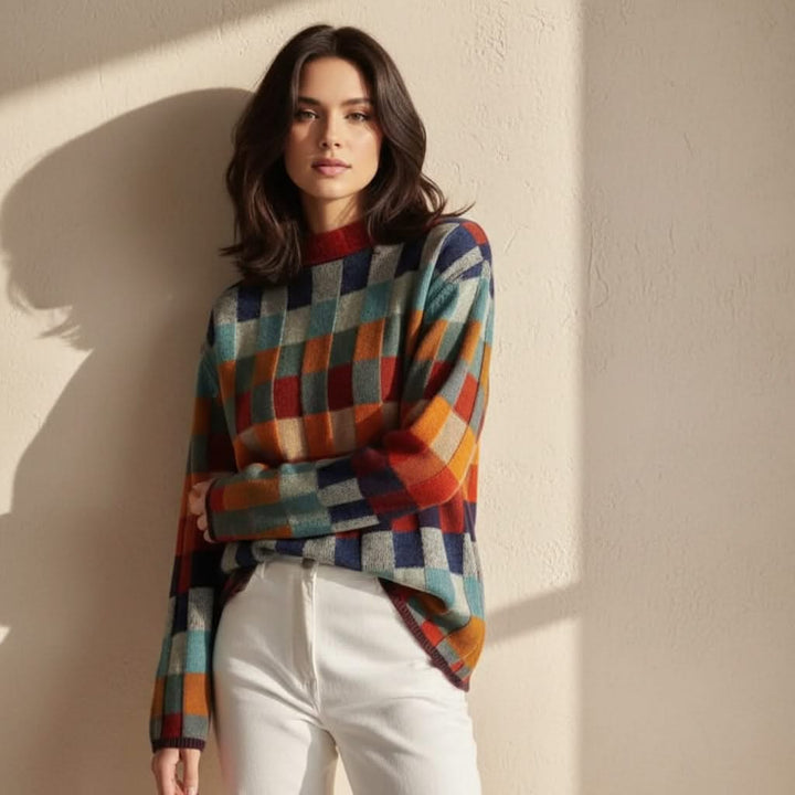 EMMA CHECKED MERINO JUMPER