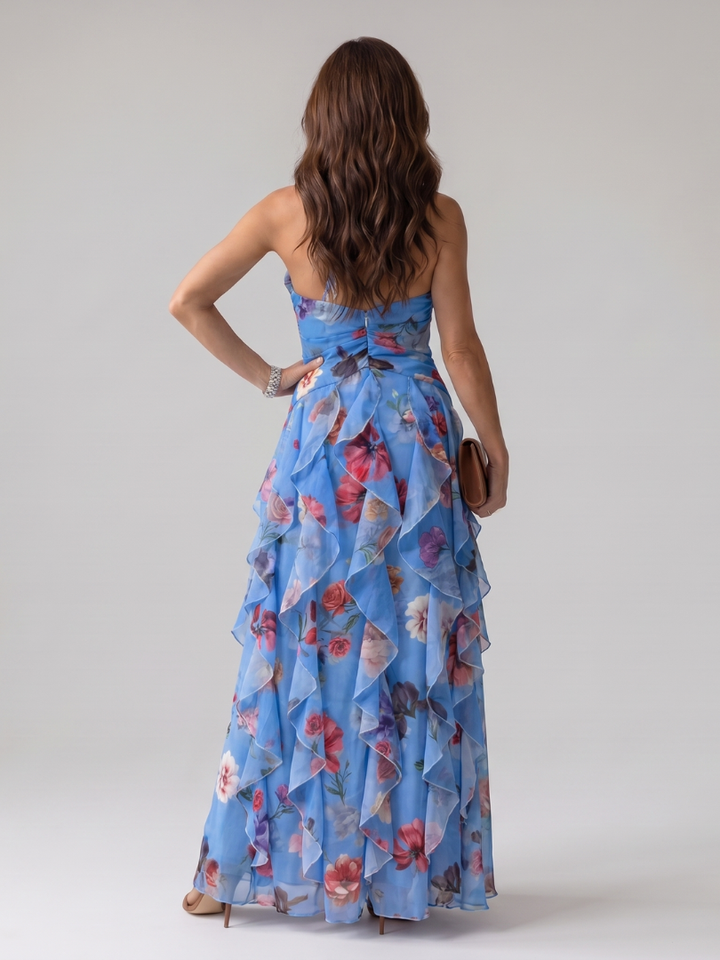 Nori Halter Neck Ruched Bodice Floral Maxi Dress by Roseworth London