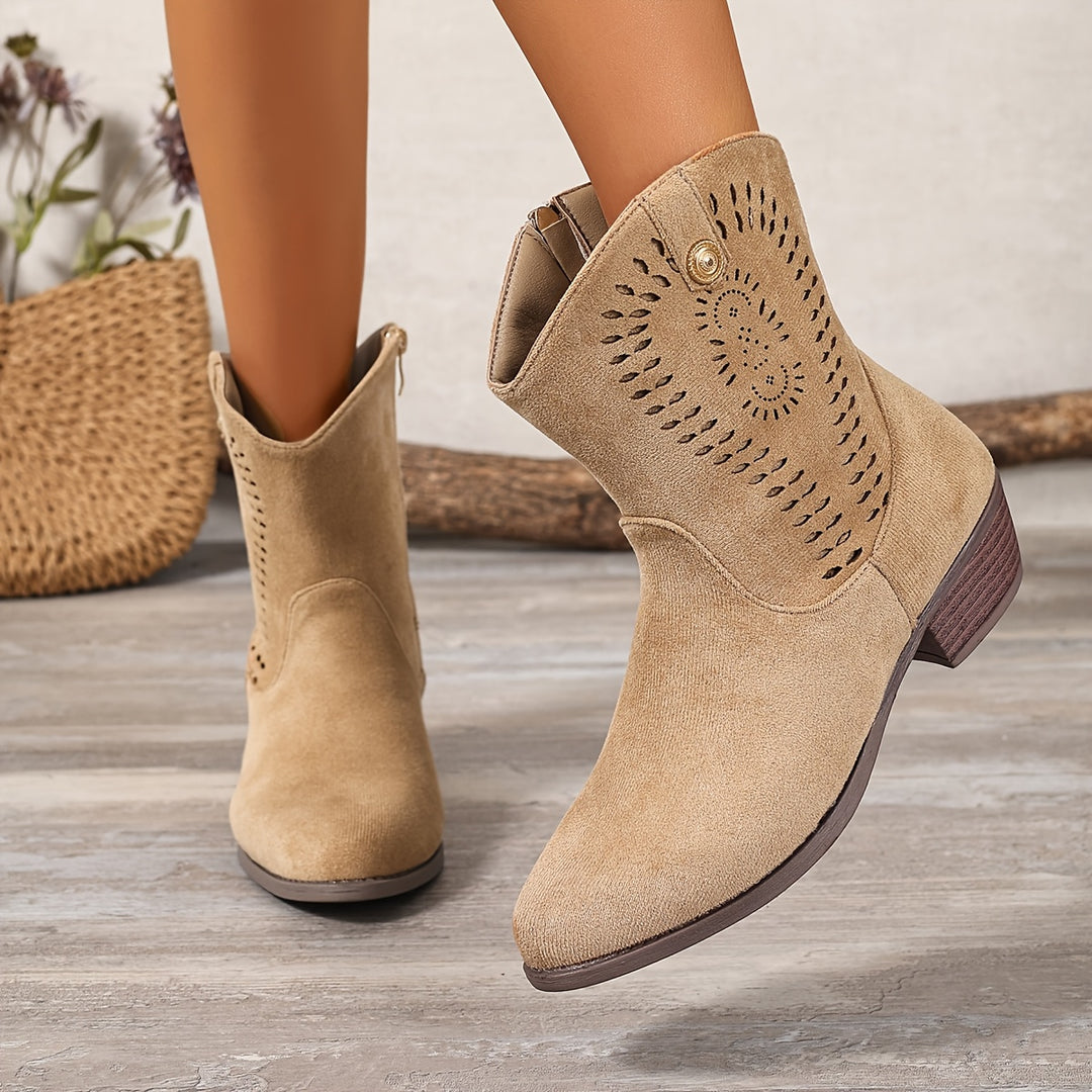 Sienna Perforated Western Ankle Boots
