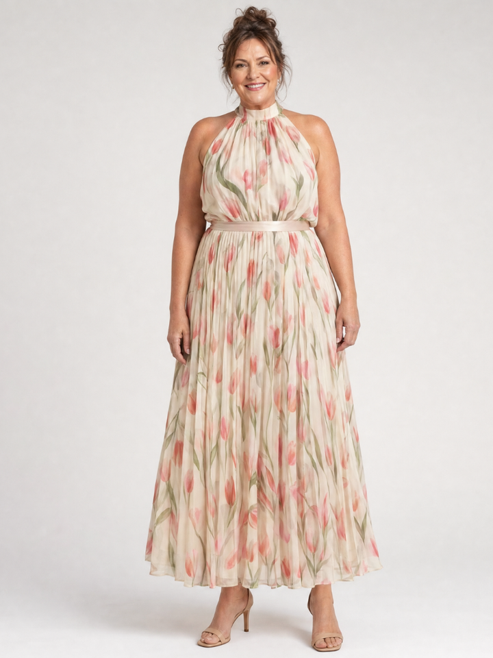 Aurelle Halter Neck Floral Midi Dress by Roseworth London