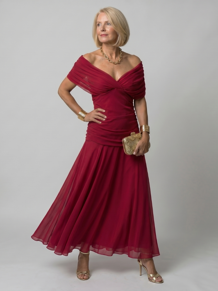 Calen Off Shoulder Flow Midi Dress by Roseworth London
