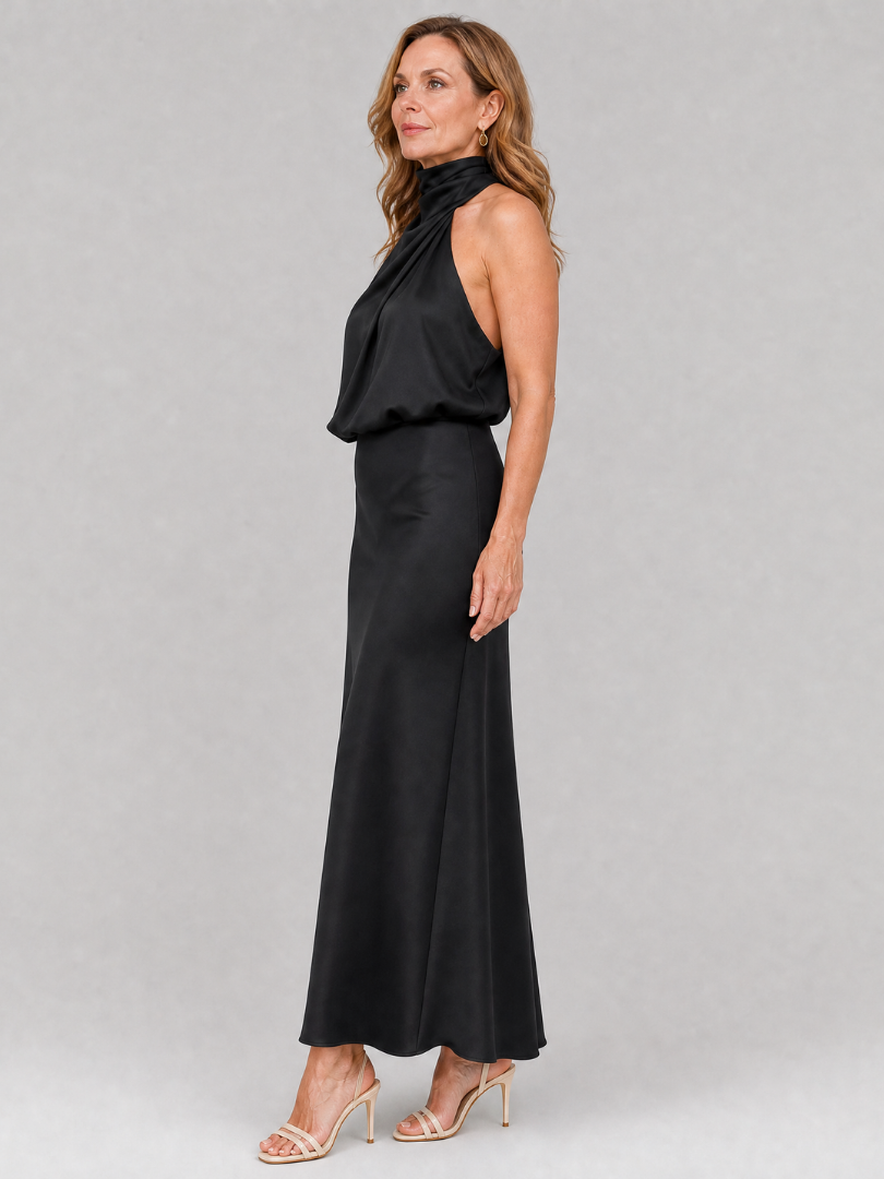 Nopal Sleeveless Draped Neck Midi Dress by Roseworth London